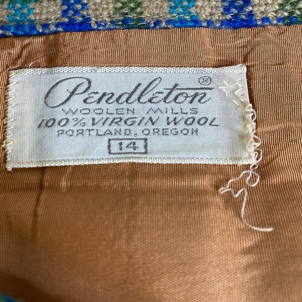 60’s Pendleton Wool Plaid 2Pc Coat Skirt Set Green, Blue, Beige Sz14 EUC - Picture 10 of 10